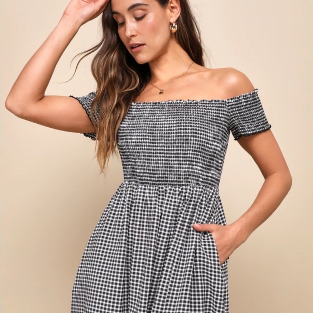 Lulu's Patsy Black White Smock Gingham Off The Sh… - image 4